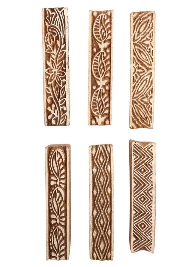 Indian-Shelf Handmade Vocalforlocal Set of 6 New Mix Wooden Printing Block (2.54 cm, Brown) - Image 1